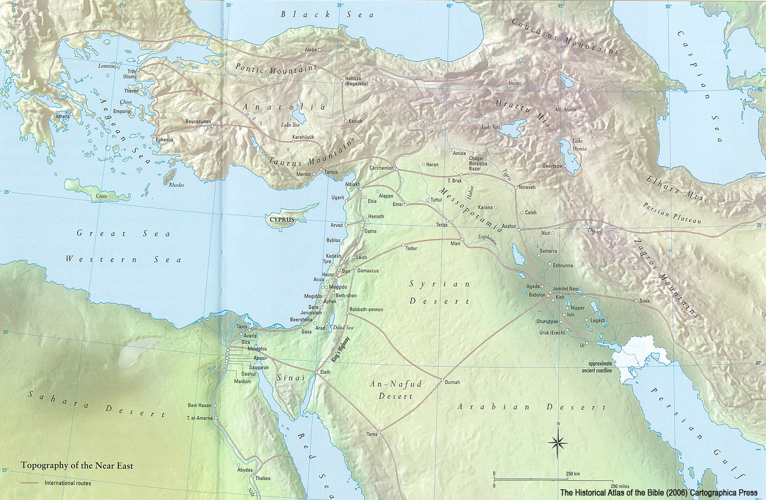 ancient maps, Ancient Middle East map, Bible map, Near East trade routes